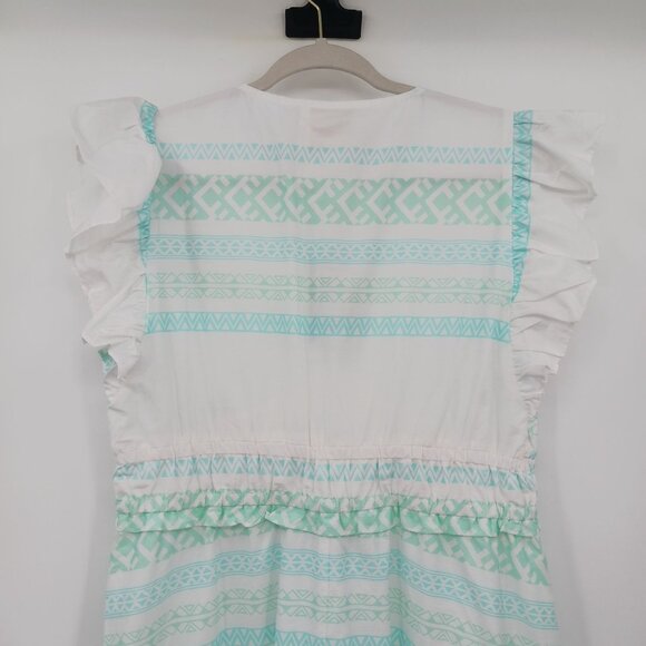 Sail To Sable Green Stripe Flutter Sleeve Maxi Dress Size Large 100% Cotton - Picture 7 of 15